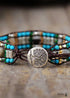 Boho Bracelet, Leather Wrap Bracelet, Blue Silver Stone